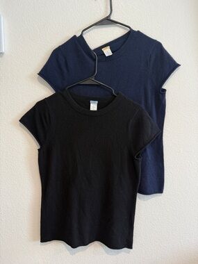 2 J. Crew Cashmere Short Sleeve Tee’s Black & Navy size medium (see description